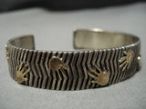 Important Vintage Native American Jewelry Navajo Kee Yazzie Sterling Silver 14k Gold Bracelet-Nativo Arts