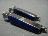 Important Vintage Native American Jewelry Navajo Lapis Opal Maiden Sterling Silver Earrings Old-Nativo Arts