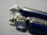 Important Vintage Native American Jewelry Navajo Lapis Opal Maiden Sterling Silver Earrings Old-Nativo Arts