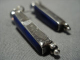 Important Vintage Native American Jewelry Navajo Lapis Opal Maiden Sterling Silver Earrings Old-Nativo Arts
