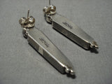 Important Vintage Native American Jewelry Navajo Lapis Opal Maiden Sterling Silver Earrings Old-Nativo Arts