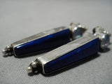 Important Vintage Native American Jewelry Navajo Lapis Opal Maiden Sterling Silver Earrings Old-Nativo Arts