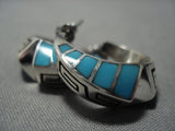 Important Vintage Native American Jewelry Navajo Lonn Parker Turquoise Sterling Silver Earrings Old-Nativo Arts