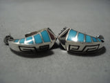 Important Vintage Native American Jewelry Navajo Lonn Parker Turquoise Sterling Silver Earrings Old-Nativo Arts