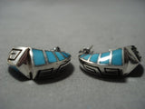 Important Vintage Native American Jewelry Navajo Lonn Parker Turquoise Sterling Silver Earrings Old-Nativo Arts