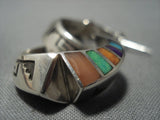 Important Vintage Native American Jewelry Navajo Lonn Parker Turquoise Sterling Silver Inlay Earrings-Nativo Arts