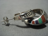 Important Vintage Native American Jewelry Navajo Lonn Parker Turquoise Sterling Silver Inlay Earrings-Nativo Arts
