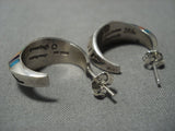 Important Vintage Native American Jewelry Navajo Lonn Parker Turquoise Sterling Silver Inlay Earrings-Nativo Arts