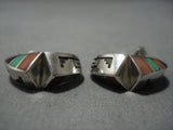 Important Vintage Native American Jewelry Navajo Lonn Parker Turquoise Sterling Silver Inlay Earrings-Nativo Arts