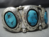 Important Vintage Native American Jewelry Navajo Natural Easter Blue Turquoise Sterling Silver Bracelet-Nativo Arts
