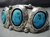 Important Vintage Native American Jewelry Navajo Natural Easter Blue Turquoise Sterling Silver Bracelet-Nativo Arts
