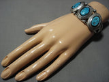 Important Vintage Native American Jewelry Navajo Natural Easter Blue Turquoise Sterling Silver Bracelet-Nativo Arts