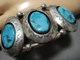 Important Vintage Native American Jewelry Navajo Natural Easter Blue Turquoise Sterling Silver Bracelet-Nativo Arts