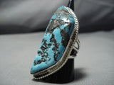 Important Vintage Native American Jewelry Navajo Rex Tso Persin Turquoise Huge Sterling Silver Ring Old-Nativo Arts
