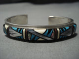 Important Vintage Native American Jewelry Navajo Tommy Jackson Turquoise Inlay Sterling Silver Bracelet-Nativo Arts