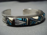 Important Vintage Native American Jewelry Navajo Tommy Jackson Turquoise Inlay Sterling Silver Bracelet-Nativo Arts