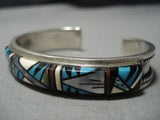 Important Vintage Native American Jewelry Navajo Tommy Jackson Turquoise Inlay Sterling Silver Bracelet-Nativo Arts