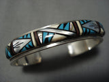 Important Vintage Native American Jewelry Navajo Tommy Jackson Turquoise Inlay Sterling Silver Bracelet-Nativo Arts