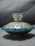 Important Vintage Native American Jewelry Navajo Turquoise Sterling Silver Candle Holder-Nativo Arts