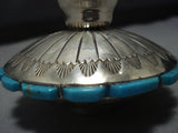 Important Vintage Native American Jewelry Navajo Turquoise Sterling Silver Candle Holder-Nativo Arts