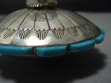 Important Vintage Native American Jewelry Navajo Turquoise Sterling Silver Candle Holder-Nativo Arts