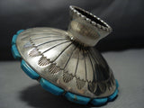 Important Vintage Native American Jewelry Navajo Turquoise Sterling Silver Candle Holder-Nativo Arts