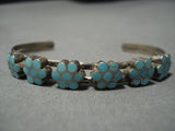 Important Vintage Native American Jewelry Zuni Dishta Style Turquoise Inlay Sterling Silver Bracelet Old-Nativo Arts