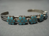 Important Vintage Native American Jewelry Zuni Dishta Style Turquoise Inlay Sterling Silver Bracelet Old-Nativo Arts