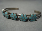Important Vintage Native American Jewelry Zuni Dishta Style Turquoise Inlay Sterling Silver Bracelet Old-Nativo Arts
