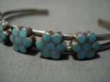 Important Vintage Native American Jewelry Zuni Dishta Style Turquoise Inlay Sterling Silver Bracelet Old-Nativo Arts