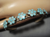 Important Vintage Native American Jewelry Zuni Dishta Style Turquoise Inlay Sterling Silver Bracelet Old-Nativo Arts