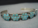 Important Vintage Native American Jewelry Zuni Dishta Turquoise Sterling Silver Flower Bracelet-Nativo Arts