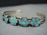 Important Vintage Native American Jewelry Zuni Dishta Turquoise Sterling Silver Flower Bracelet-Nativo Arts