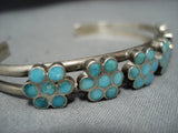 Important Vintage Native American Jewelry Zuni Dishta Turquoise Sterling Silver Flower Bracelet-Nativo Arts