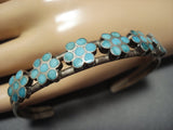 Important Vintage Native American Jewelry Zuni Dishta Turquoise Sterling Silver Flower Bracelet-Nativo Arts