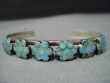 Important Vintage Native American Jewelry Zuni Dishta Turquoise Sterling Silver Flower Bracelet-Nativo Arts