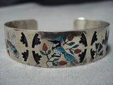 Important Vintage Native American Jewelry Zuni Quenton Quam Turquoise Coral Sterling Silver Bracelet Old-Nativo Arts