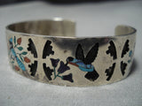 Important Vintage Native American Jewelry Zuni Quenton Quam Turquoise Coral Sterling Silver Bracelet Old-Nativo Arts