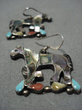 Important Vintage Native American Jewelry Zuni Turquoise Sterling Silver Coral Horse Earrings-Nativo Arts