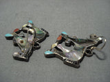 Important Vintage Native American Jewelry Zuni Turquoise Sterling Silver Coral Horse Earrings-Nativo Arts