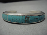 Important Vintage Native American Navajo Aaron Toadlena Turquoise Sterling Silver Inlay Bracelet-Nativo Arts