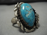 Important Vintage Native American Navajo Blue Warrior Turquoise Sterling Silver Ring Old-Nativo Arts