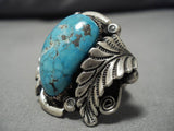 Important Vintage Native American Navajo Blue Warrior Turquoise Sterling Silver Ring Old-Nativo Arts
