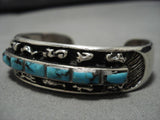 Important!! Vintage Native American Navajo Blue Wind Turquoise Sterling Silver Bracelet Old Cuff-Nativo Arts