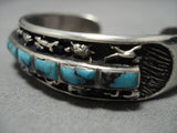 Important!! Vintage Native American Navajo Blue Wind Turquoise Sterling Silver Bracelet Old Cuff-Nativo Arts