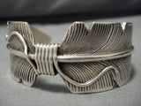 Important Vintage Native American Navajo Cardilia Casus Sterling Silver Feather Bracelet Old-Nativo Arts
