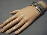 Important Vintage Native American Navajo Cardilia Casus Sterling Silver Feather Bracelet Old-Nativo Arts
