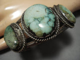 Important Vintage Native American Navajo Damale Turquoise Heavy Sterling Silver Bracelet Old-Nativo Arts