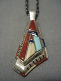 Important Vintage Native American Navajo David Tune Sterling Silver Turquoise Inlay Necklace Old-Nativo Arts