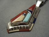 Important Vintage Native American Navajo David Tune Sterling Silver Turquoise Inlay Necklace Old-Nativo Arts